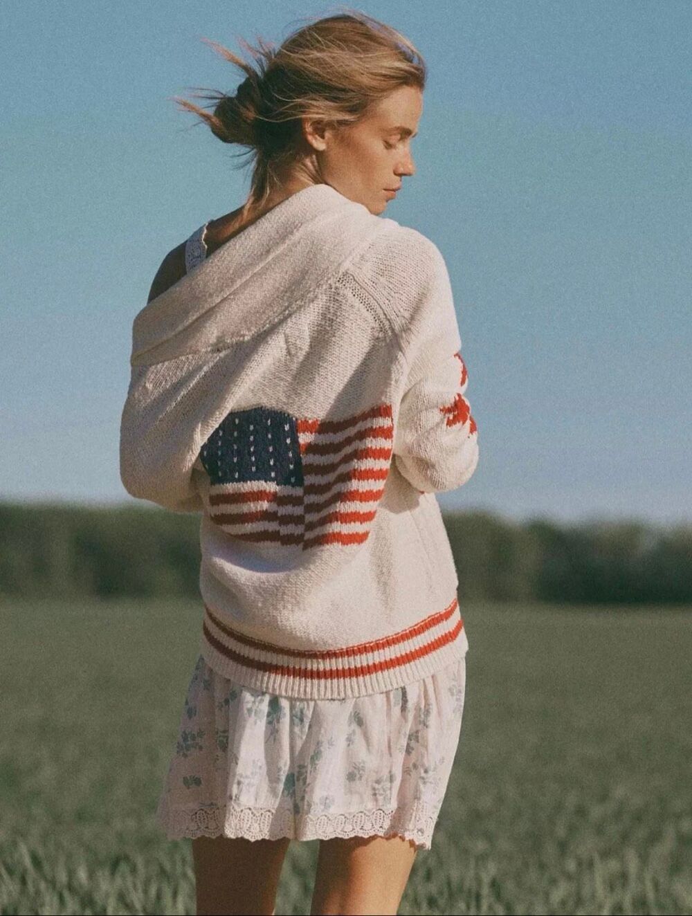 Anthropologie Maeve Shawl Collar American Flag Cardigan Sweater USA 2X